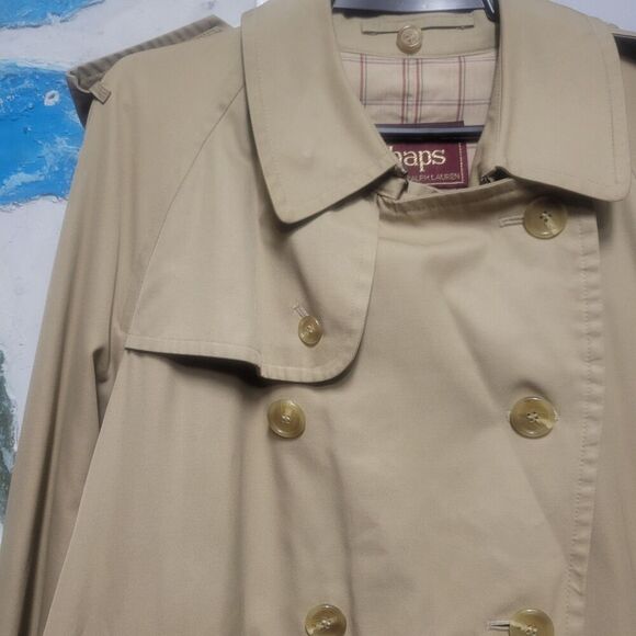 Vintage Chaps Ralph Lauren 42R Men Wool Lined Double Breasted Trench Coat - Picture 12 of 16
